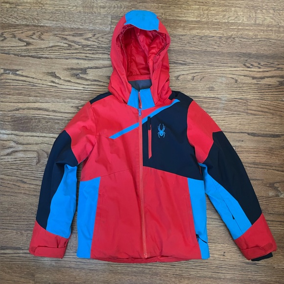 Spyder Boy’s Challenger Insulated Red and Blue Hooded Ski Jacket Youth 14 - Picture 1 of 10